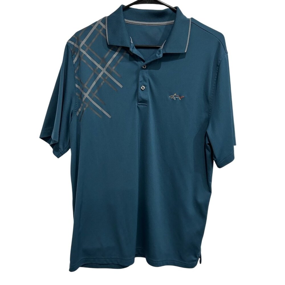 Greg Norman Mens Blue Polo Shirt With Patterned Shoulder Design